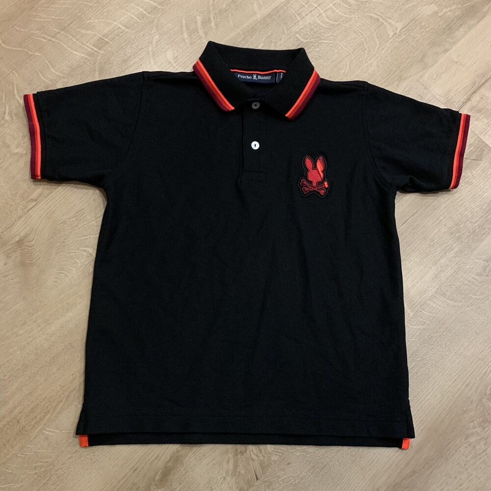 Psycho Bunny Pique Polo Shirt Youth Boys Medium M 10-12 Pima Cotton Black Red